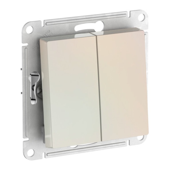 Двухклавишный выключатель SE AtlasDesign 10A быстрозажимные клеммы, жемчуг [уп 10 шт]