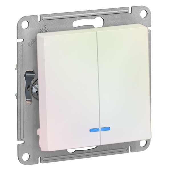 Двухклавишный выключатель с подсветкой SE AtlasDesign 10A быстрозажимные клеммы, жемчуг [уп 10 шт]