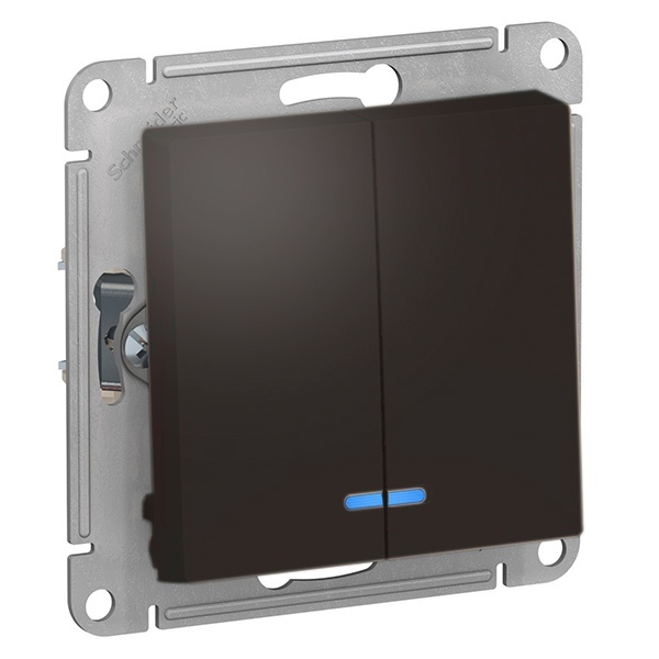 Двухклавишный выключатель с подсветкой SE AtlasDesign 10A быстрозажимные клеммы, мокко [уп 10 шт]