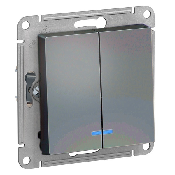 Двухклавишный выключатель с подсветкой SE AtlasDesign 10A быстрозажимные клеммы, грифель [уп 10 шт]