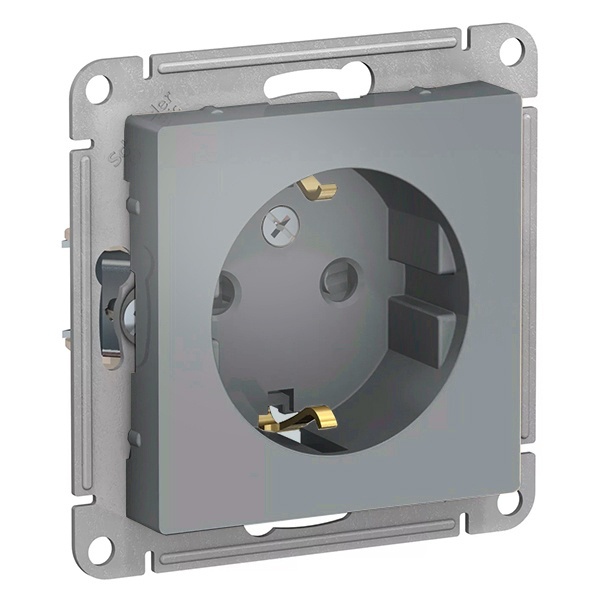 Розетка с заземлением со шторками SE AtlasDesign 16А быстрозажимные клеммы, грифель [уп 10 шт]