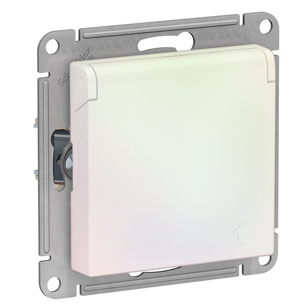 Розетка с заземл со шторк с крышкой SE AtlasDesign 16А IP20 быстрозажимные клеммы, жемчуг [уп 10 шт]