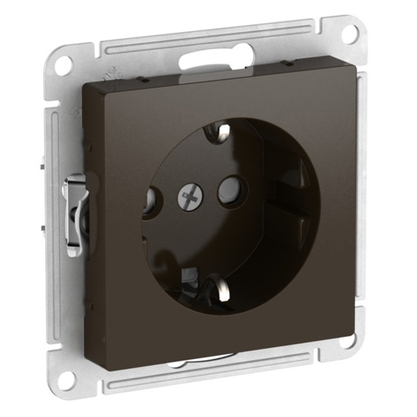 Розетка с заземл со шторк с крышкой SE AtlasDesign 16А IP20 быстрозажимные клеммы, мокко [уп 10 шт]