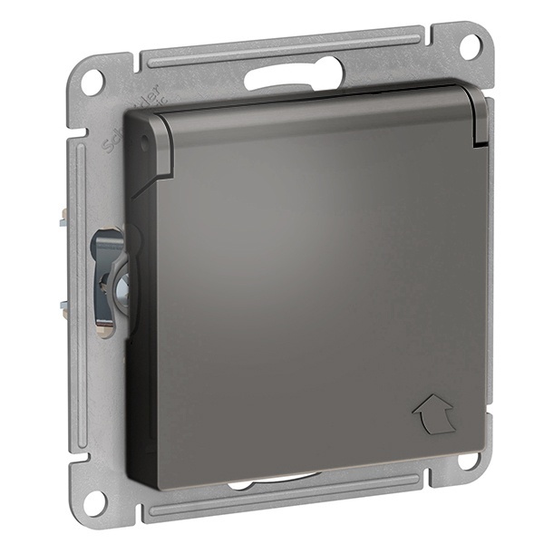 Розетка с заземл со шторк с крышкой SE AtlasDesign 16А IP20 быстрозажимные клеммы, сталь [уп 5 шт]