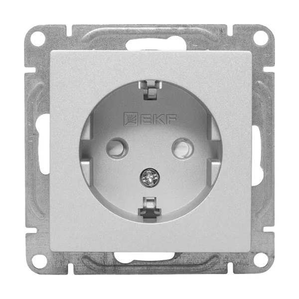 Механизм розетки EKF 2P+E 16А с защитными шторками Эпика алюминий