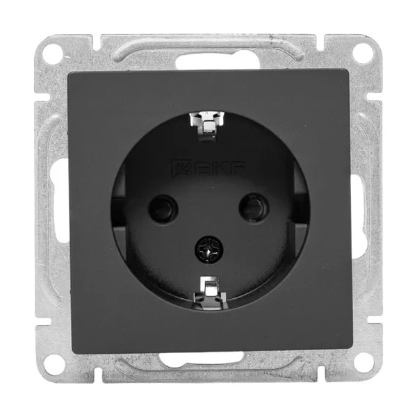 Механизм розетки EKF 2P+E 16А с защитными шторками Эпика черный