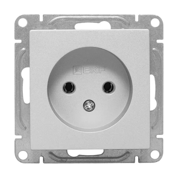 Механизм розетки EKF 2P без заземления 16А Эпика алюминий