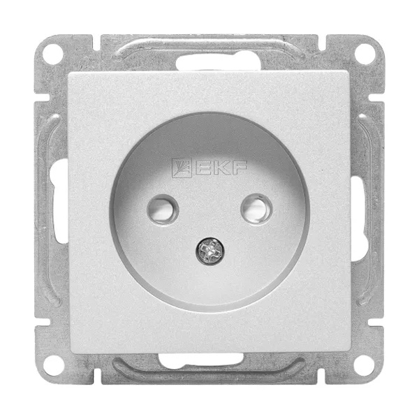 Механизм розетки EKF 2P без заземления 16А с защитными шторками Эпика алюминий