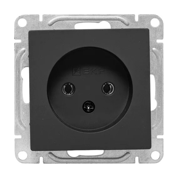 Механизм розетки EKF 2P без заземления 16А Эпика черный