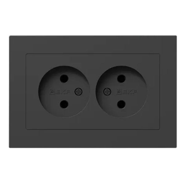 Двойная розетка EKF без заземления 2х2P 16А с рамкой Эпика черный