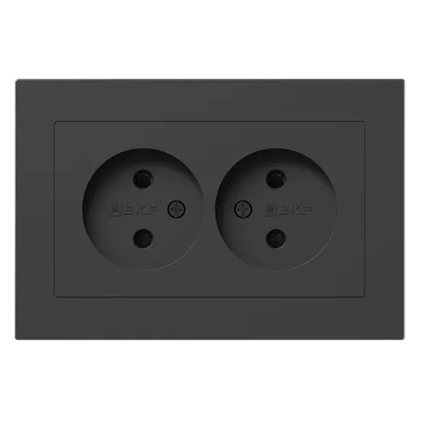 Двойная розетка EKF без заземления 2х2P 16А с защитными шторками с рамкой Эпика черный