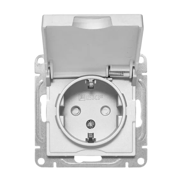 Механизм розетки EKF 2P+E 16А с защитными шторками с крышкой IP44 Эпика алюминий