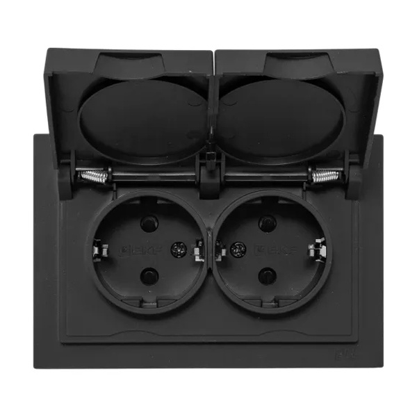 Двойная розетка EKF 2х2P+E 16А с защитными шторками с крышкой с рамкой IP44 Эпика черный