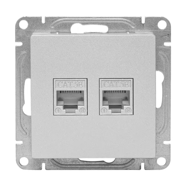 Механизм двойной компьютерной розетки EKF RJ45 кат.5 Эпика алюминий