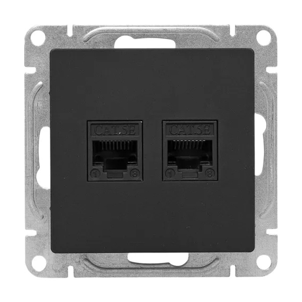 Механизм двойной компьютерной розетки EKF RJ45 кат.5 Эпика черный