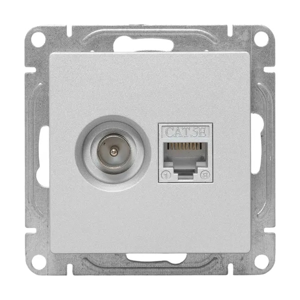 Механизм розетки EKF TV+RJ45 (cat5) Эпика алюминий