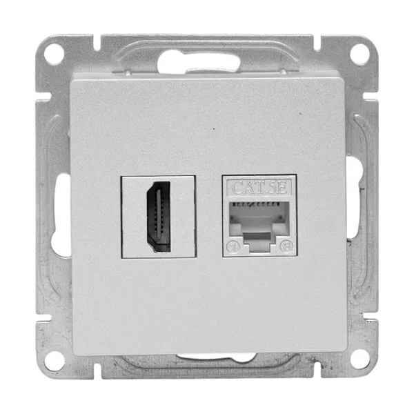 Механизм розетки EKF HDMI+RJ45 (cat5) Эпика алюминий