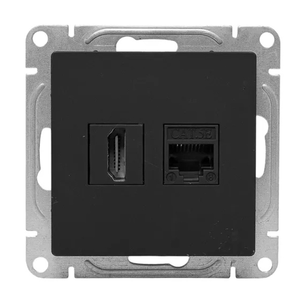 Механизм розетки EKF HDMI+RJ45 (cat5) Эпика черный