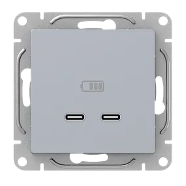 Механизм зарядной розетки EKF 2хUSB тип C Эпика алюминий