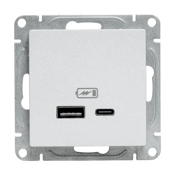 Механизм зарядной розетки EKF USB А и USB C Эпика алюминий