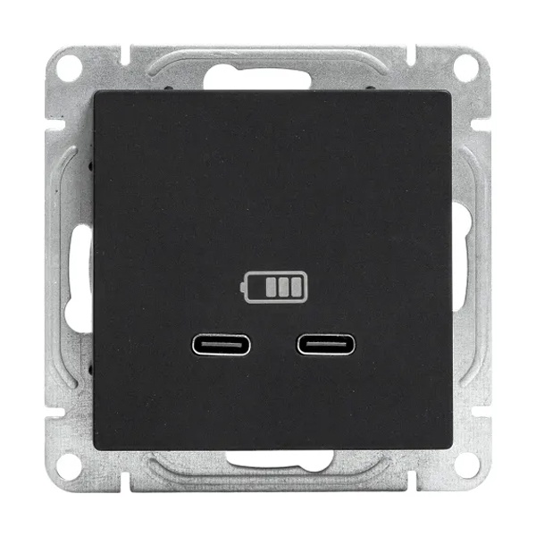 Механизм зарядной розетки EKF 2хUSB тип C Эпика черный