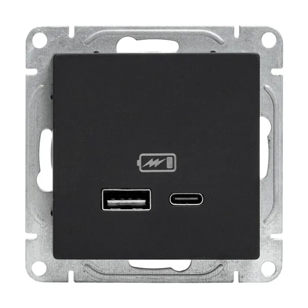 Механизм зарядной розетки EKF USB А и USB C Эпика черный