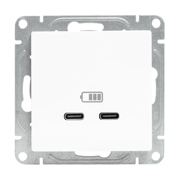 Механизм зарядной розетки EKF 2хUSB тип C Эпика белый