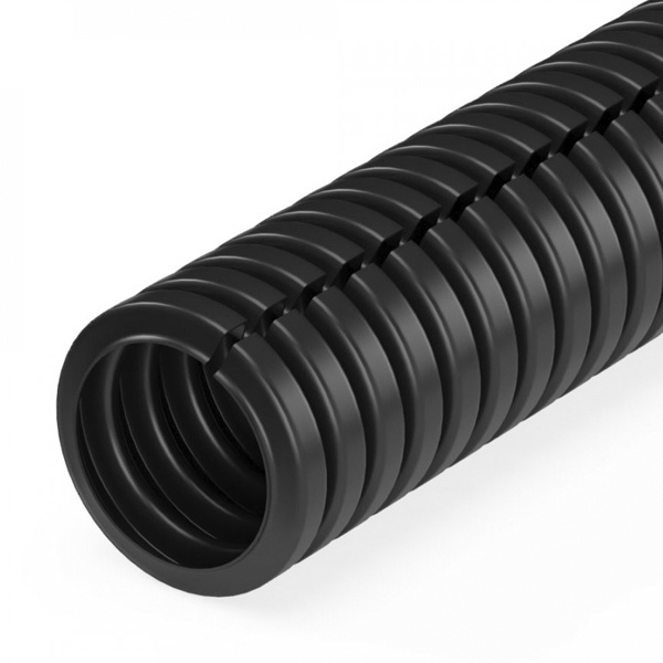 Труба гофрированная ПП Промрукав легкая (HF) разрезная черная dвн 7,0 мм, dнар 10,0 мм (5м/уп) (гофра для кабеля)