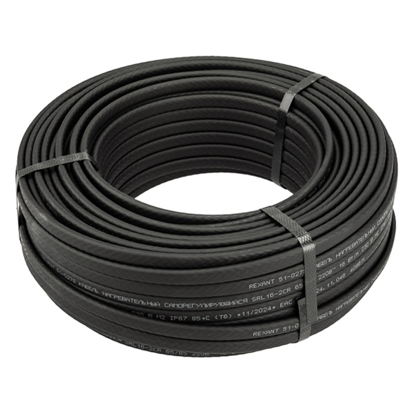 Кабель греющий саморегулирующийся экранированный Rexant SRL16-2CR (16 Вт/м), бухта 50м