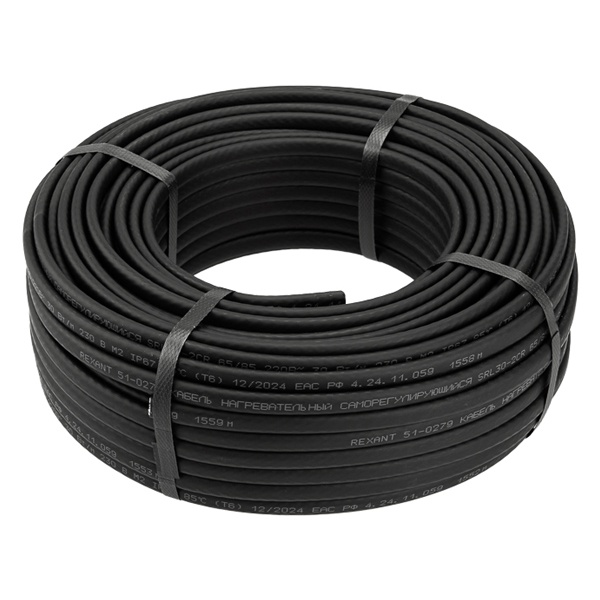 Кабель греющий саморегулирующийся экранированный Rexant SRL30-2CR (30 Вт/м), бухта 50м