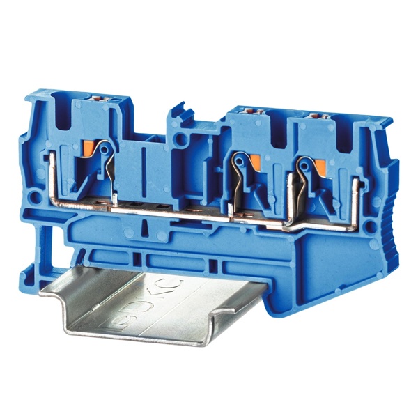 Клемма проходная DKC Nuputuk 4 кв.мм зажим push-in 3 точки подключения синяя