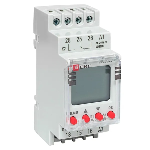 Таймер электронный двухканальный EKF ТЭ-80 2NO/NC 24-230B AC/DC