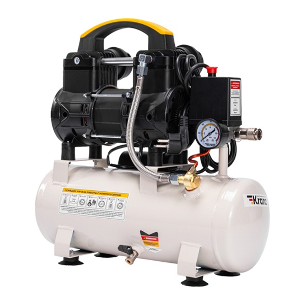 Компрессор воздушный Kranz безмасляный KR-850/10, 850Вт, 140 л/мин, 10л