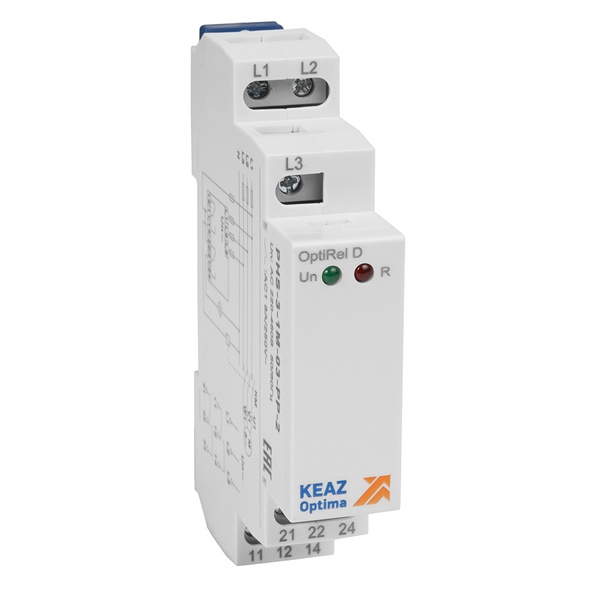 Реле контроля фаз КЭАЗ OptiRel D PHS-3-1M-03-PP-2 чередования и обрыва фаз 3Ф 2СО