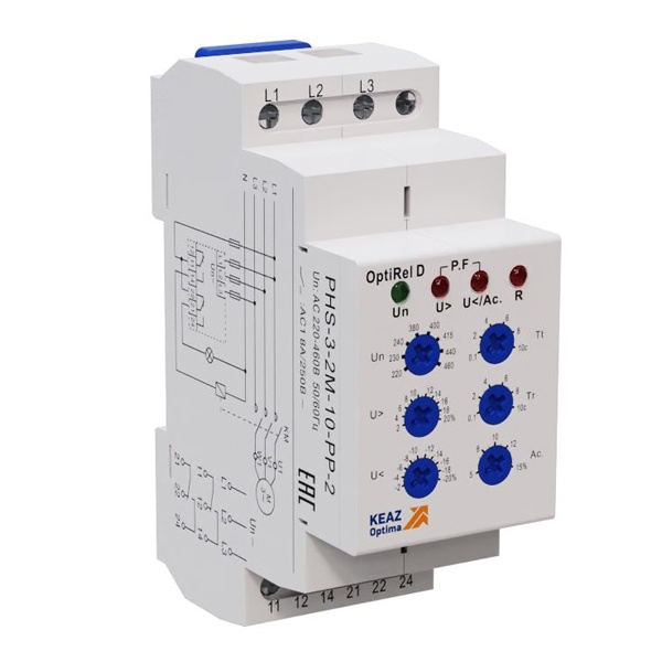 Реле контроля фаз КЭАЗ OptiRel D PHS-3-2M-10-PP-2 универсальное 3Ф 2СО