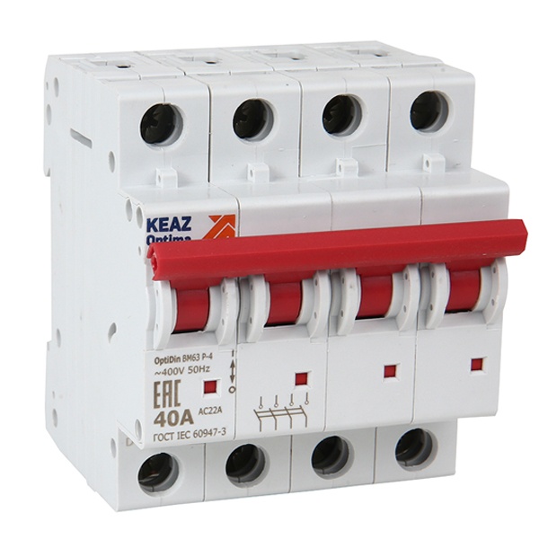 Рубильник модульный КЭАЗ OptiDin ВМ63Р-440-УХЛ3 4П 40А трехфазный (выключатель нагрузки)