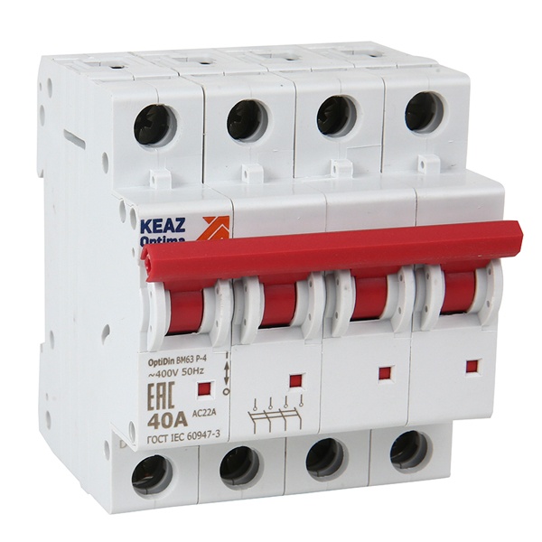 Рубильник модульный КЭАЗ OptiDin ВМ63Р-463-УХЛ3 4П 63А трехфазный (выключатель нагрузки)