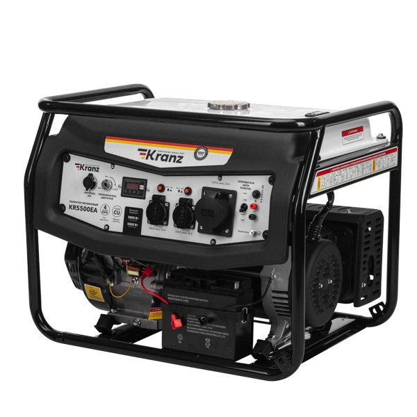 Генератор бензиновый Kranz KR5500EA 5,5кВт 230В 25л IP23 коннектор автоматики, электростартер