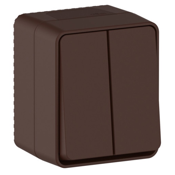 Двухклавишный выключатель открытой установки SE AtlasDesign Profi54 10A IP54 коричневый