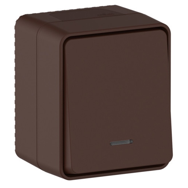 Одноклавишный выключатель с подсветкой открытой установки SE AtlasDesign Profi54 10A IP54 коричневый