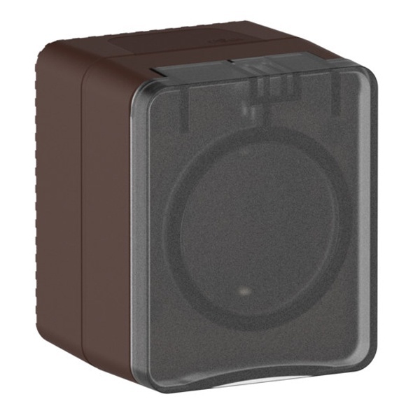 Розетка SE AtlasDesign 2П+3 со шторками открытой установки Profi54 16А 250В IP54 коричневый