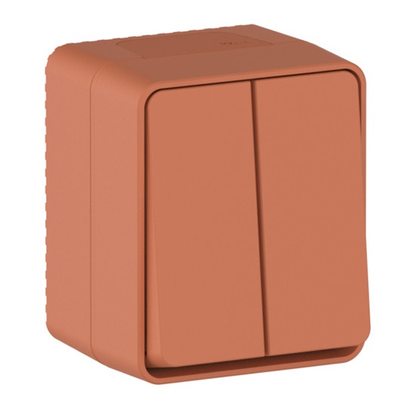Двухклавишный выключатель открытой установки SE AtlasDesign Profi54 10A IP54 терракотовый