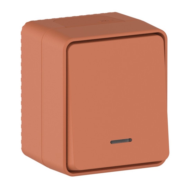 Одноклавишный выключатель с подсветкой открытой установки SE AtlasDesign Profi5410A IP54 терракотовы