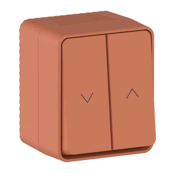 Двухклавишный кнопочный выключатель для управления жалюзи SE AtlasDesign Profi54 10A IP54 терракотов