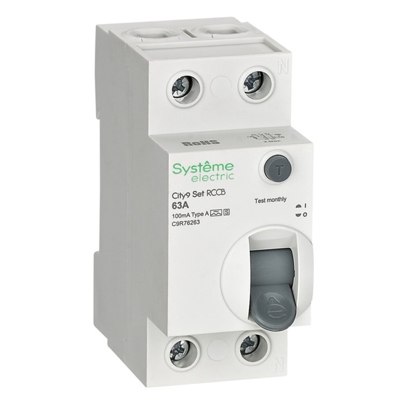 УЗО SE City9 Set электромеханическое 63А 100мА тип A-S 2П селективное (ВДТ)