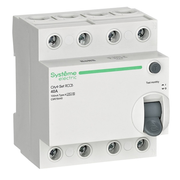 УЗО SE City9 Set электромеханическое 40А 100мА тип A-S 4П селективное (ВДТ)
