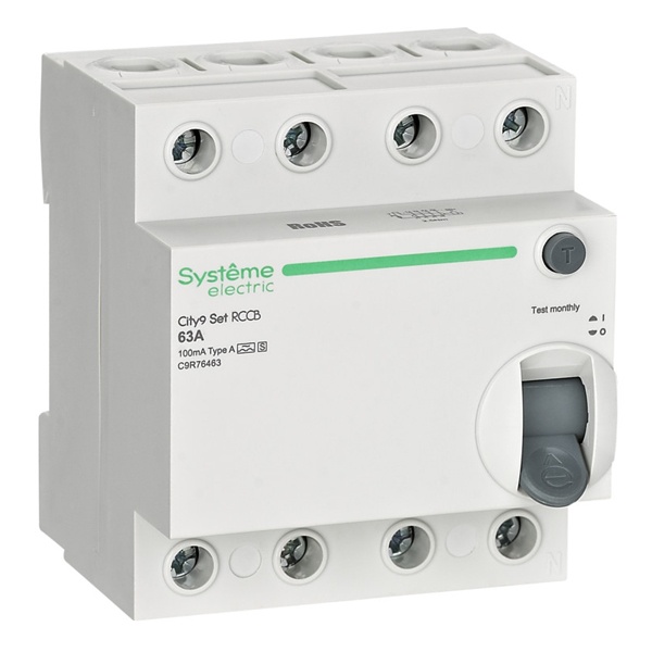 УЗО SE City9 Set электромеханическое 63А 100мА тип A-S 4П селективное (ВДТ)