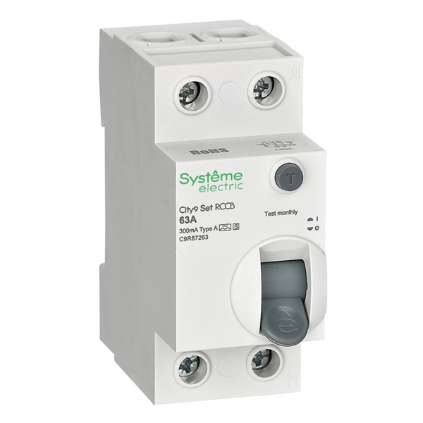 УЗО SE City9 Set электромеханическое 63А 300мА тип A-S 2П селективное (ВДТ)