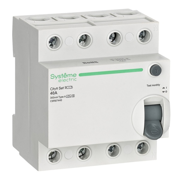 УЗО SE City9 Set электромеханическое 40А 300мА тип A-S 4П селективное (ВДТ)