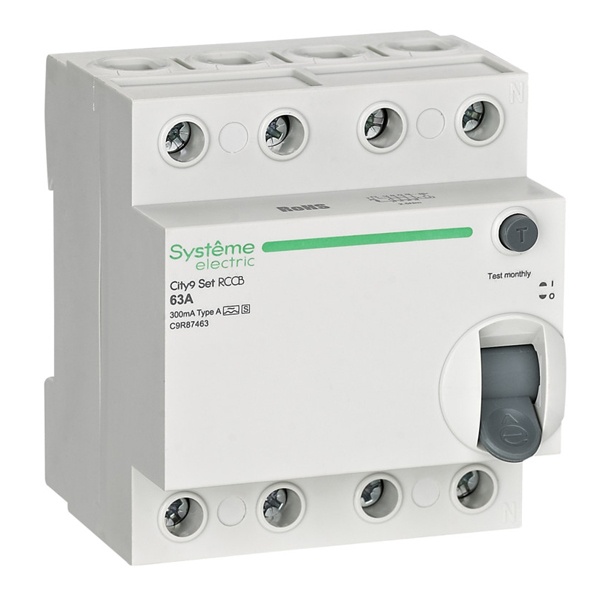 УЗО SE City9 Set электромеханическое 63А 300мА тип A-S 4П селективное (ВДТ)